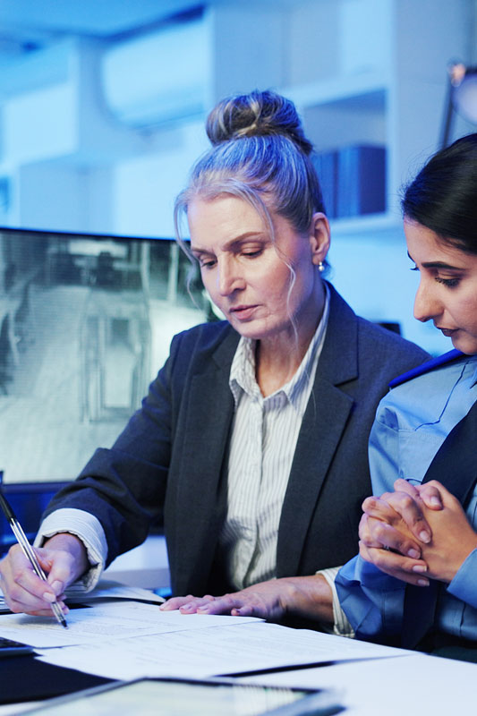 Private investigator checking security footage and logs, and recording notes | Private Investigator Transcription Services | Preferred Transcriptions