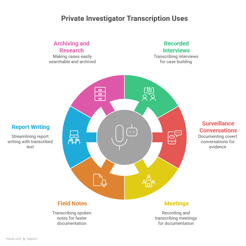 Chart on different use cases for private investigator transcriptions | Private Investigator Transcription Services | Preferred Transcriptions