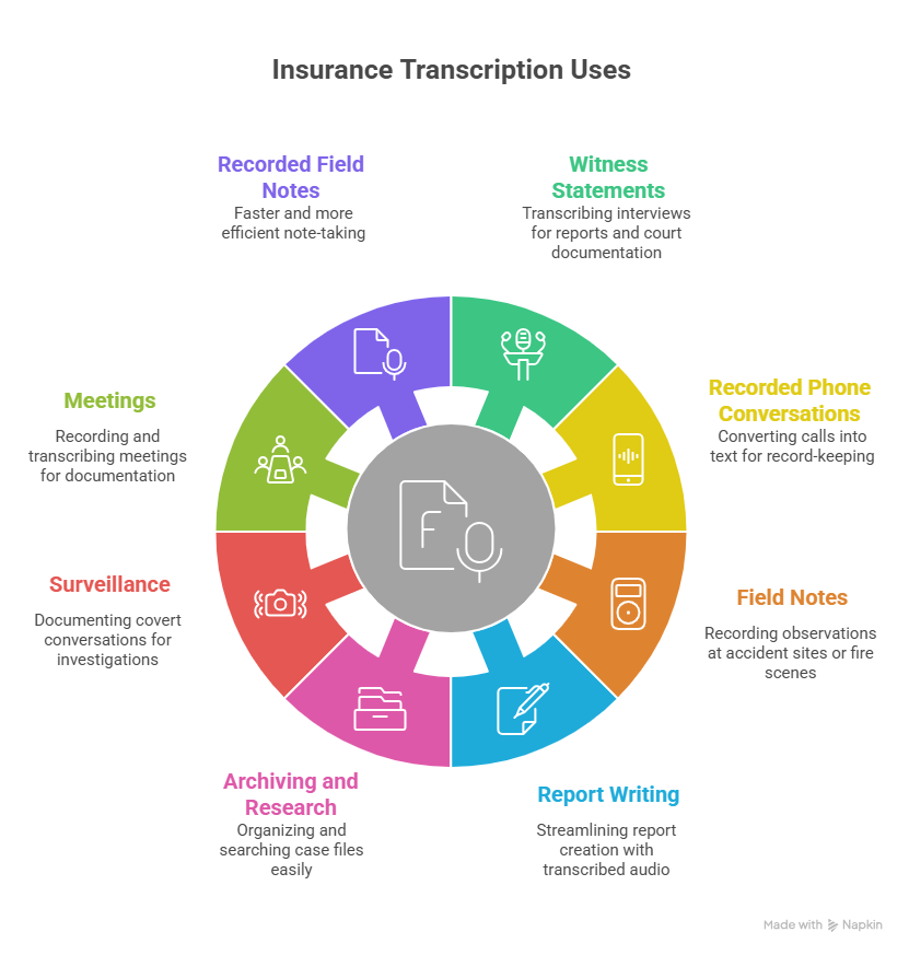Pie chart of different use cases for insurance transcription